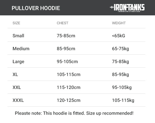 hulk pullover hoodie size chart