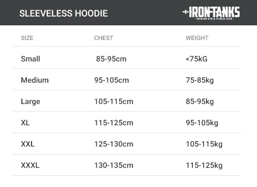 hulk sleeveless hoodie size chart