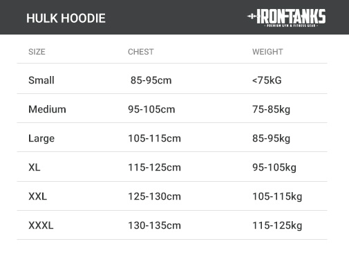hulkfleece hoodie size chart