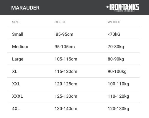 maurader singlet size chart